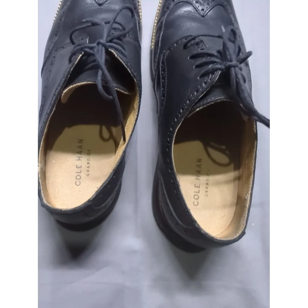 Cole‎ Haan Grand.OS Mens 12 Black Leather Wingtip Oxford Dress Shoes C13412
